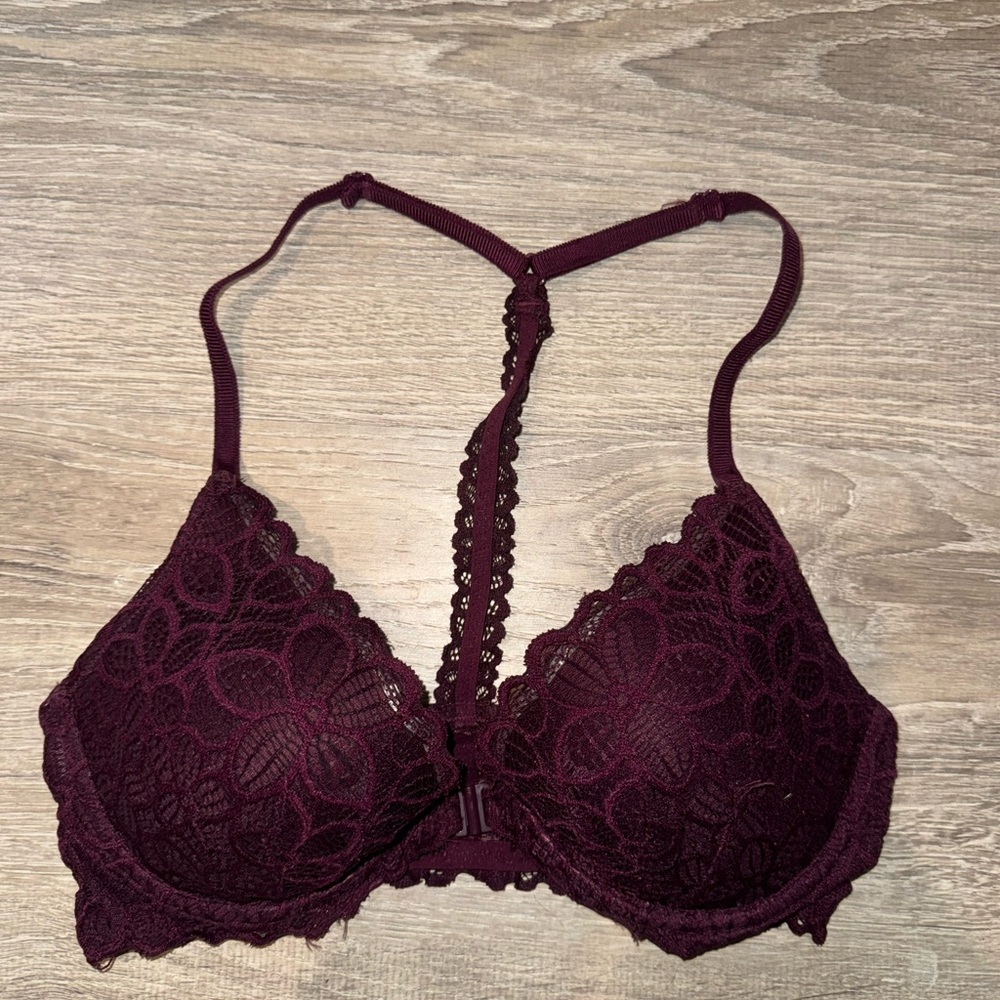 PINK Victoria's Secret Floral Lace Bra in Burgundy